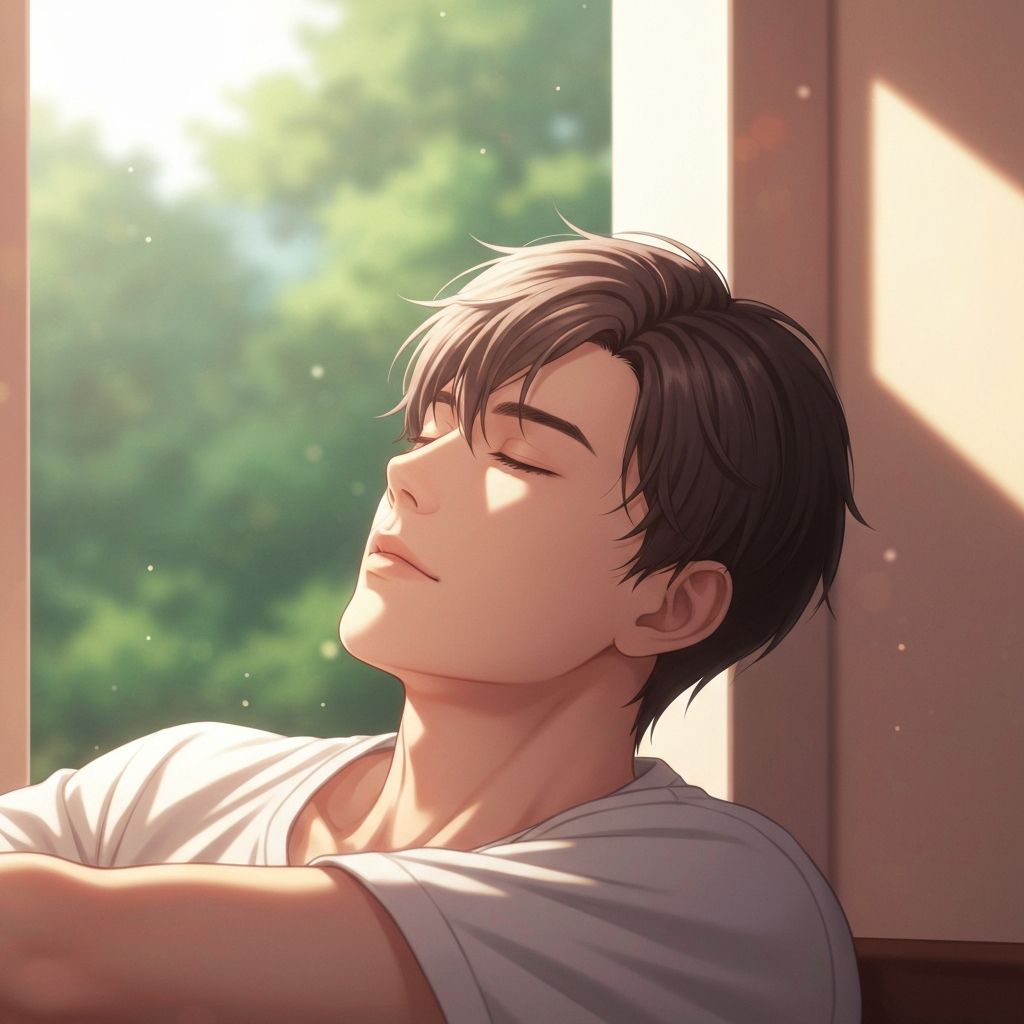 Personne se reposant près d'une fenêtre avec lumière naturelle douce